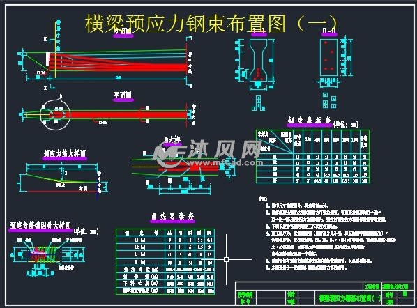 横梁预应力钢束布置图(一)