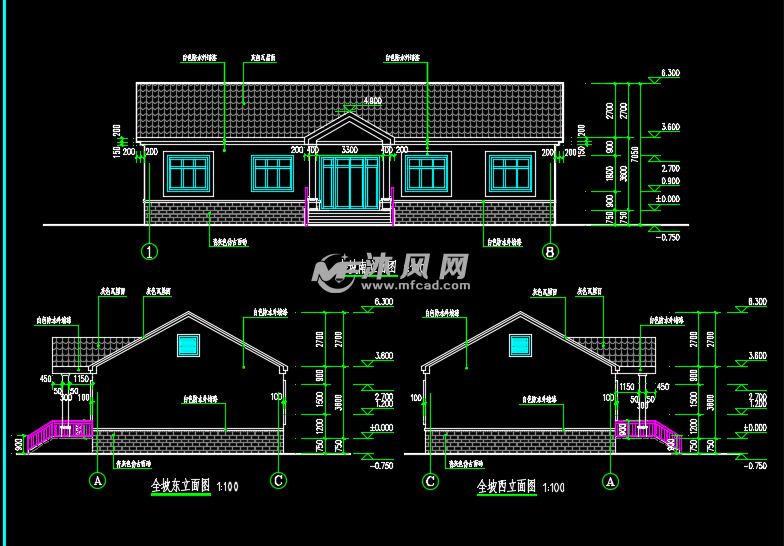 农村一层坡屋顶住宅楼建筑设计方案图