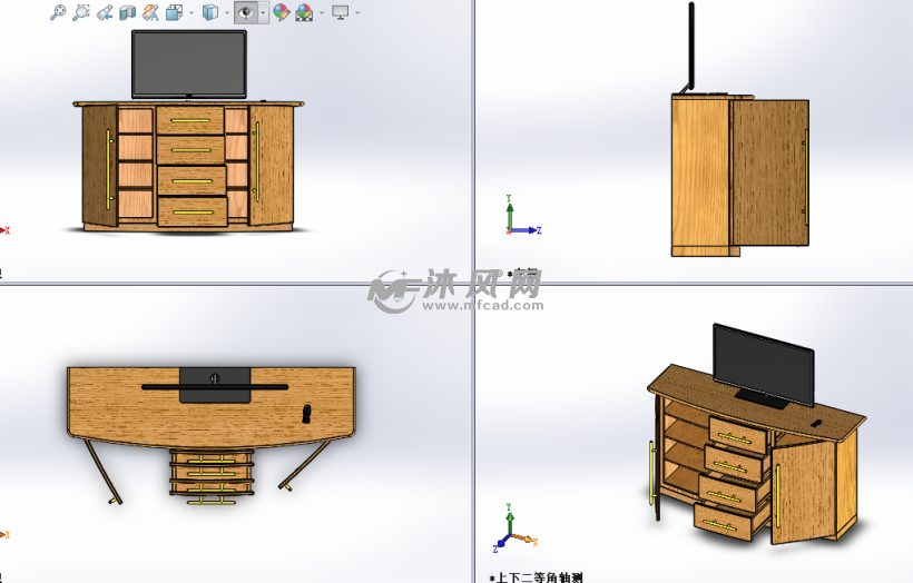 电视柜和电视机模型建模三视图