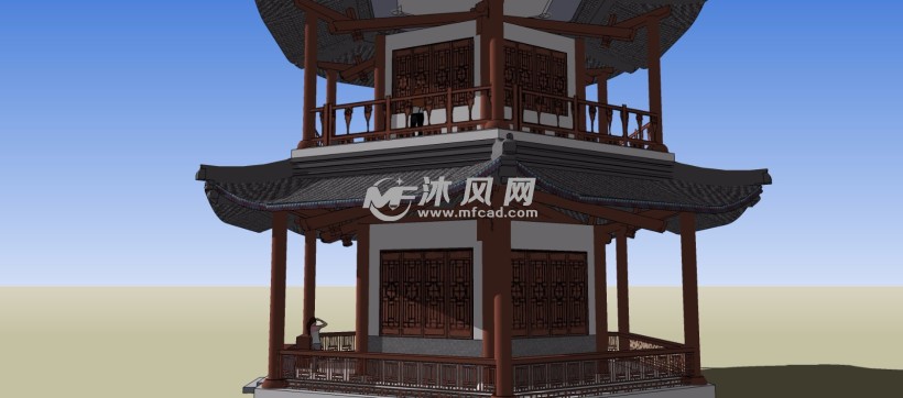 古建六角塔塔楼景观建筑模型