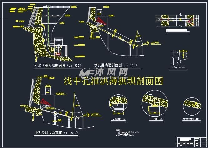 浅中孔泄洪薄拱坝剖面图