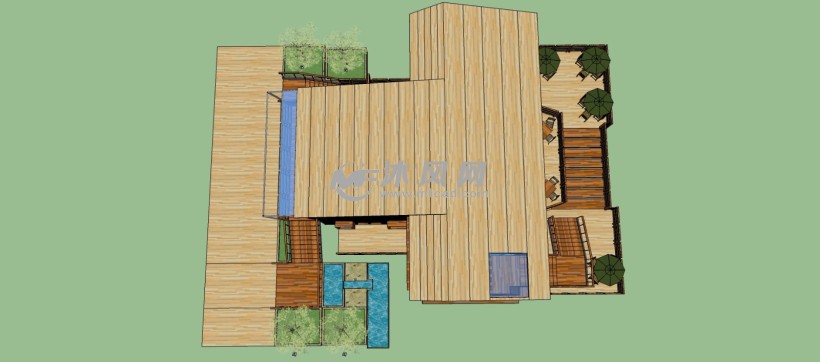 现代木屋会所景观建筑模型