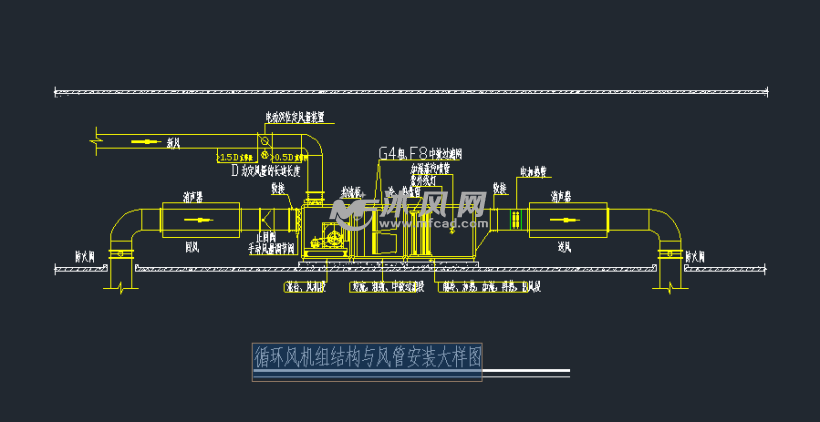 循环风机组结构与风管安装大样图