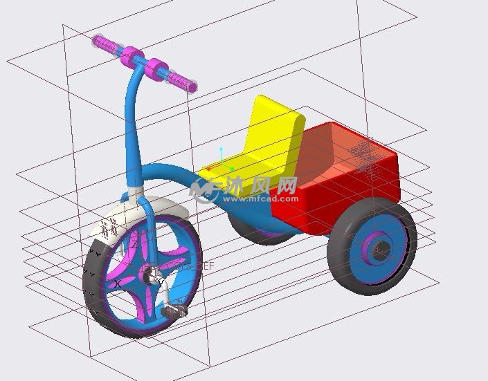 儿童三轮车proe模型 玩具公仔图纸 沐风网