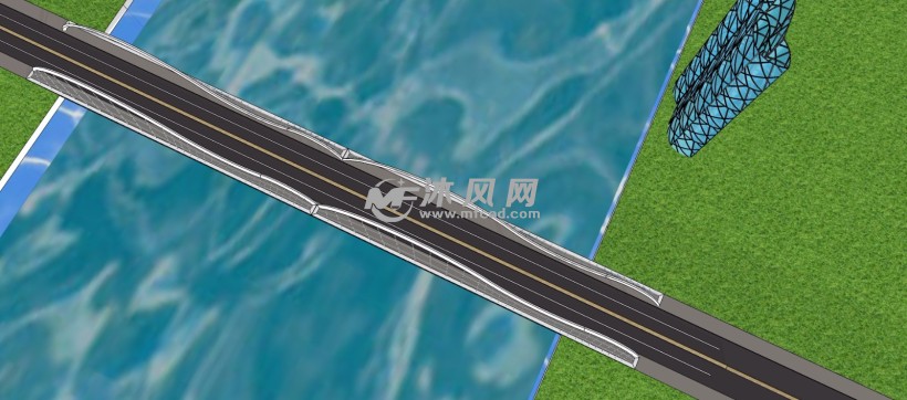 现代拱形铁拉桥大桥景观建筑模型