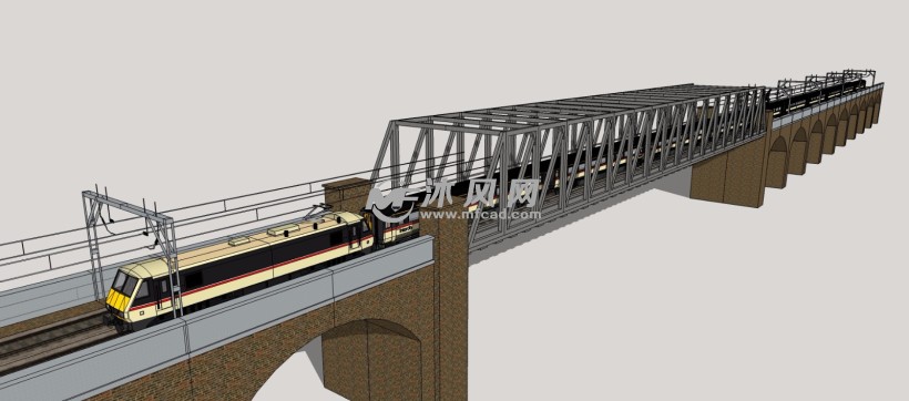 双向铁路桥大桥景观建筑三维模型 - sketchup景观模型 - 沐风图纸