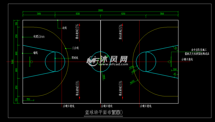 塑胶篮球场平面图及球场做法详图