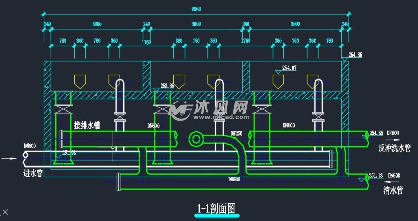 普通快滤池cad图纸