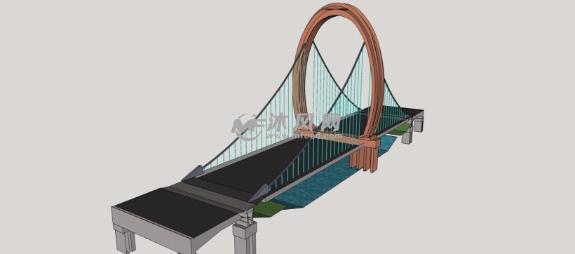 圆门式单塔悬索桥大桥景观建筑模型