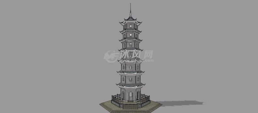 七层六角砖塔宝塔景观建筑模型