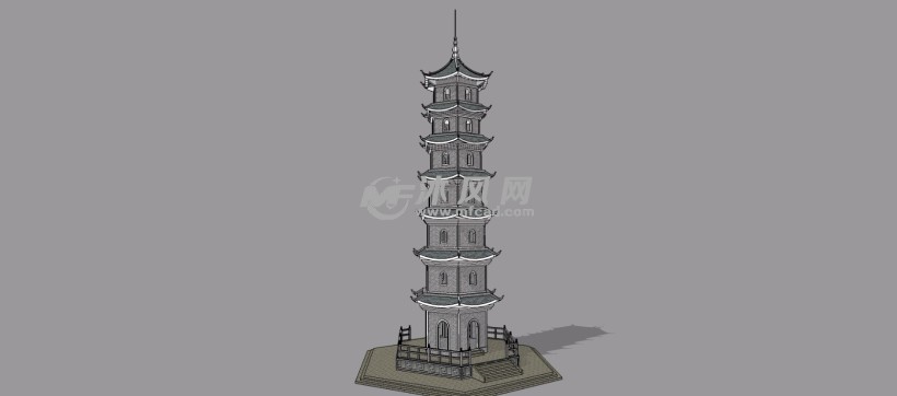 七层六角砖塔宝塔景观建筑模型
