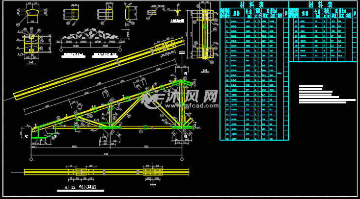 12米带吊车三角形钢屋架结构施工图