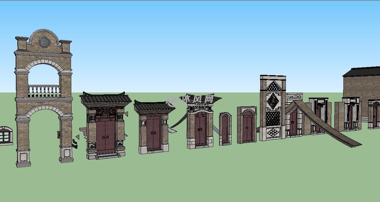 sketchup模型 建筑模型 大门 门房 岗亭