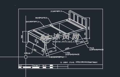 钢制单人床方管床架设计图