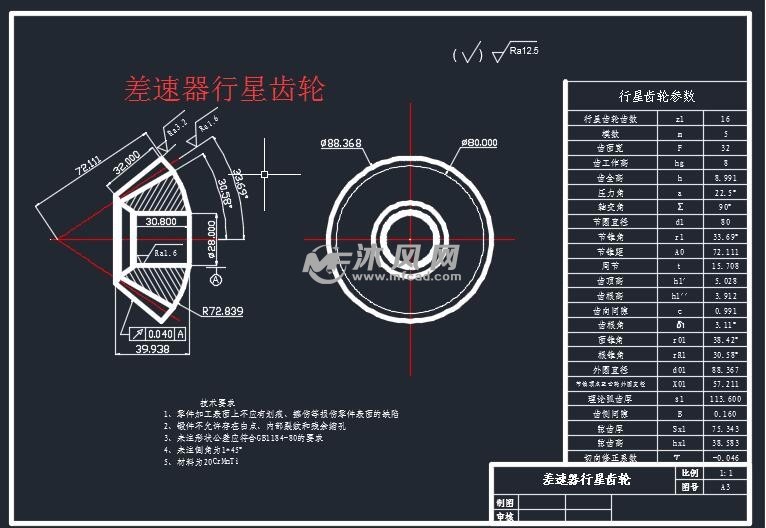 差速器行星齿轮