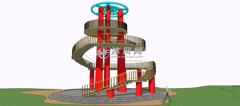 螺旋式观景塔台建筑 - sketchup景观模型 - 沐风图纸