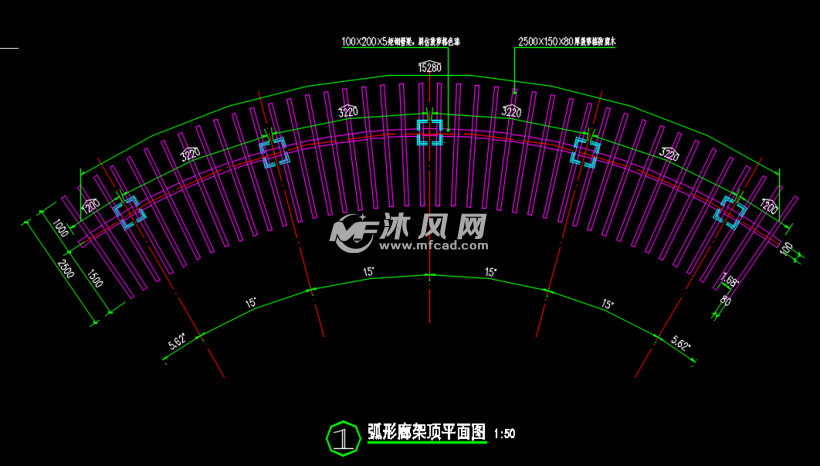 弧形廊架顶平面图