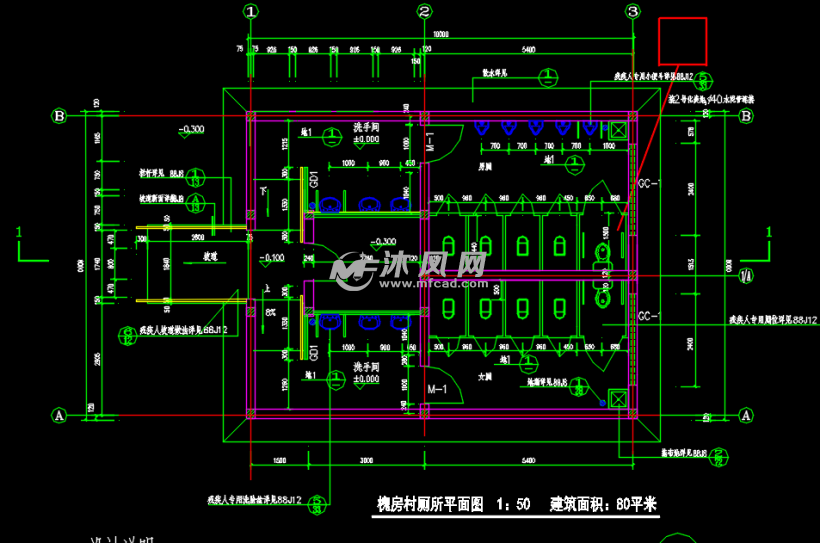 琉璃瓦屋顶公共厕所建筑及结构图