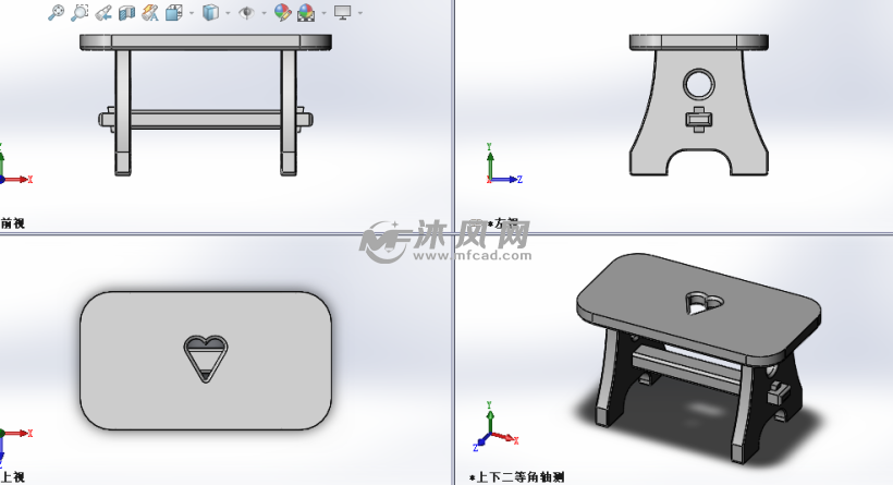 木质小凳子模型建模三视图