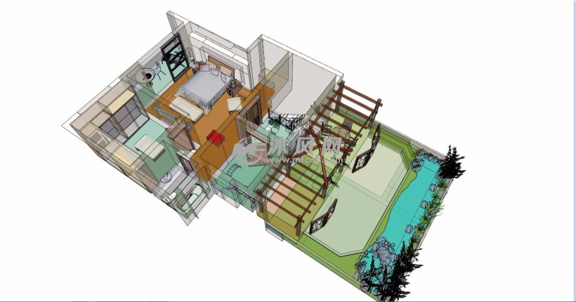 别墅住宅楼透视图su模型(带屋顶花园)