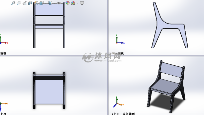 木椅子模型建模三视图