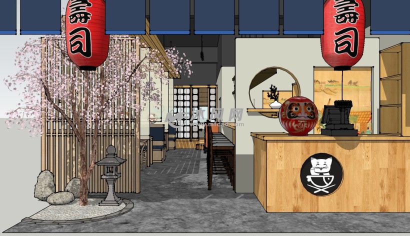 日式风格寿司店小酒馆模型