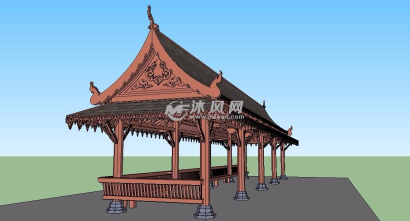 中式古典东南亚风格景观长廊建筑su模型