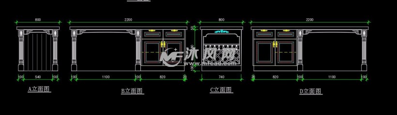 欧式描金系列橱柜图 - autocad室内设计图纸 - 沐风图纸