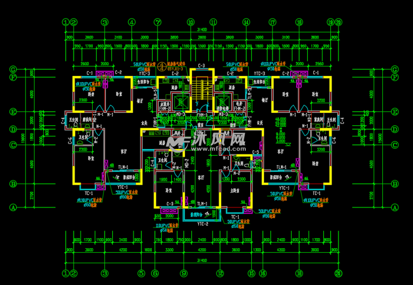 十八层一梯三户大户型住宅建筑施工图
