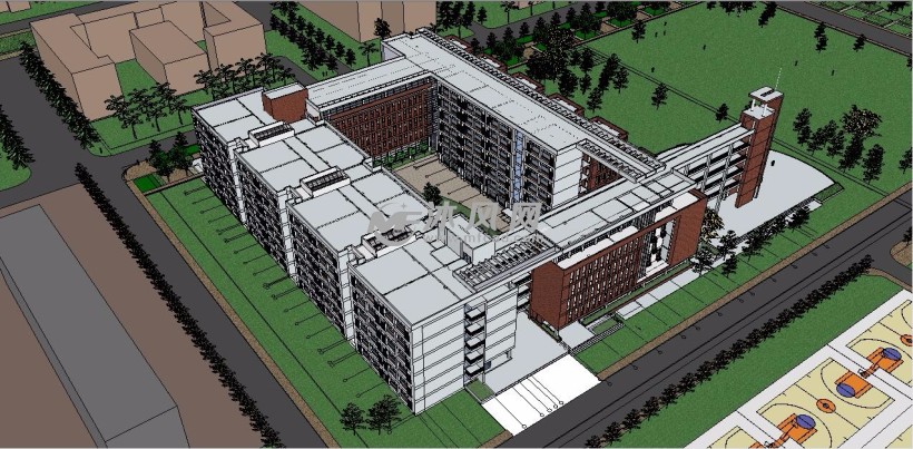 精致大学校园教学楼建筑布局su模型