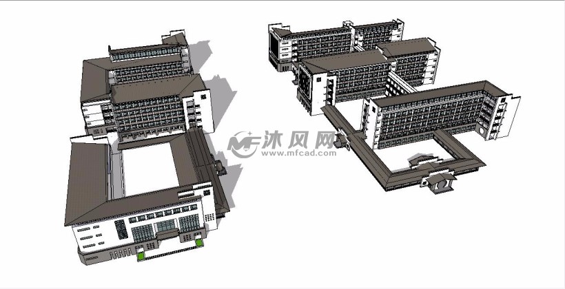 大学校园(教学楼,礼堂,图书馆)建筑su模型