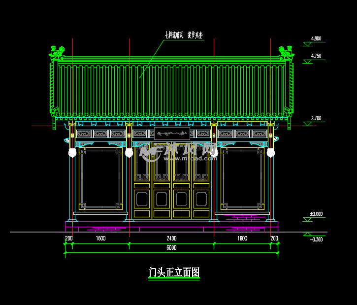 中式垂花门门头建筑设计图 - autocad景观及古建节点