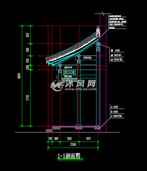 中式垂花门门头建筑设计图 - autocad景观及古建节点