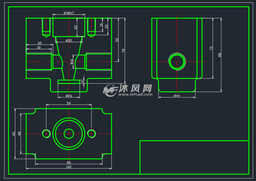 装配图主视图俯视图零件图图纸描述阀体零部件装配图,阀体零件图,三