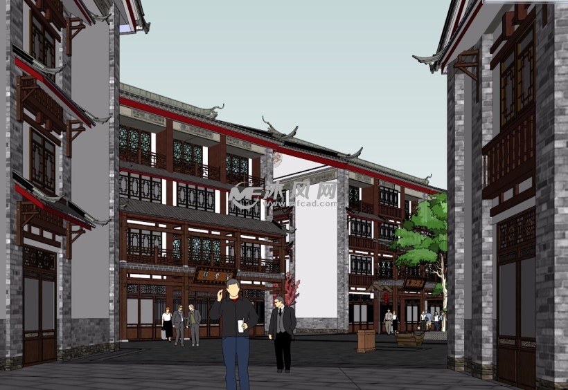 云南仿古建筑会所商业街模型