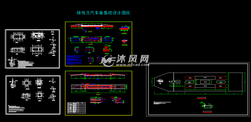 基础平面图,预埋板局部放大图,基础平面图,南面路牙石断面,地磅平面
