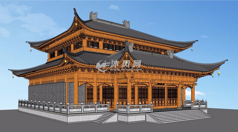 西安古建筑大雄宝殿寺庙建筑模型