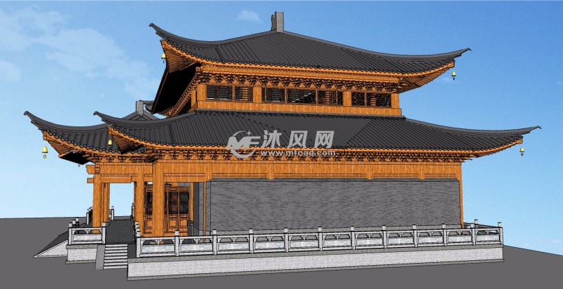 西安古建筑大雄宝殿寺庙建筑模型 - sketchup中国古代
