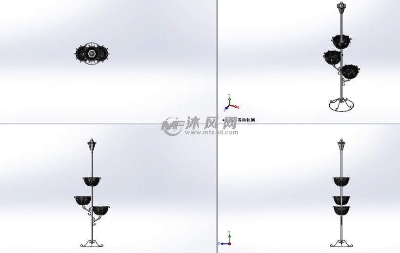 铁艺路灯花架模型图三视图