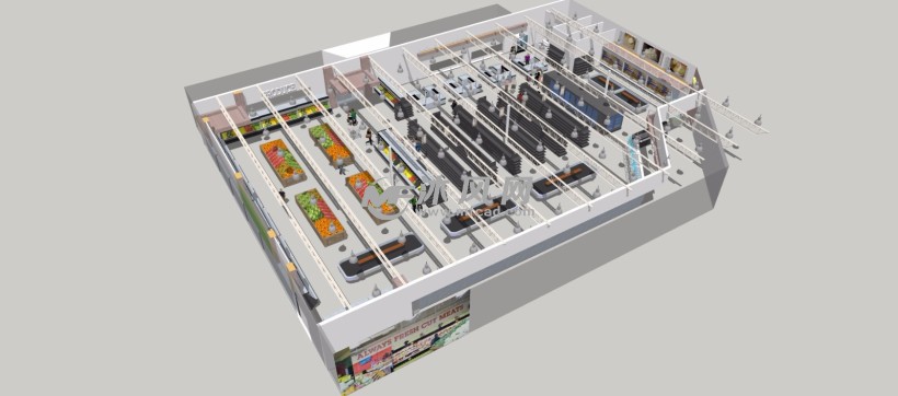 欧式超市货架柜台室内整体模型