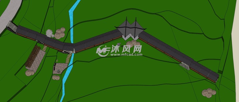 山间田野农耕文化长廊凉亭廊架建筑模型