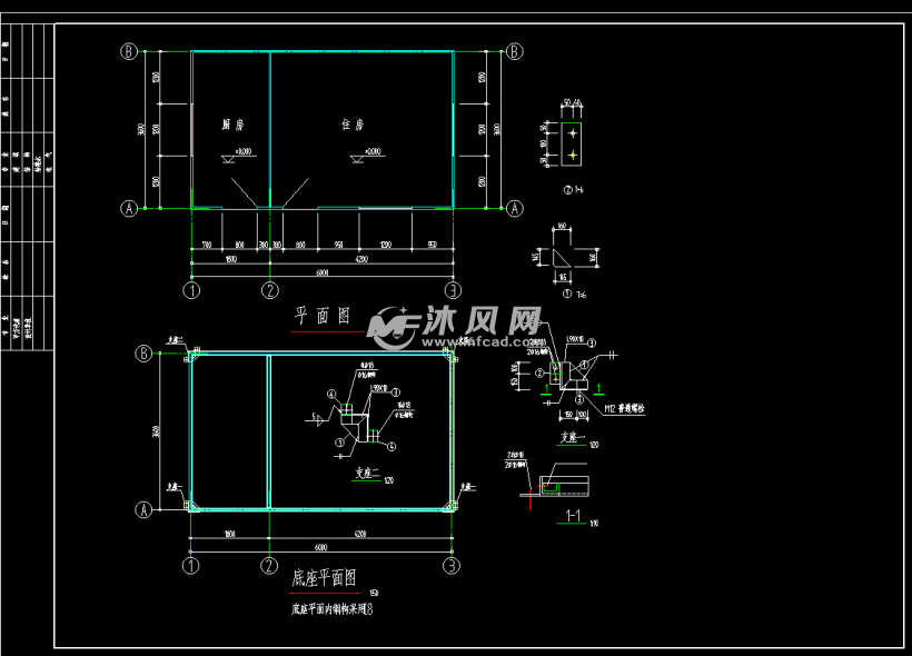 8mx6m活动板房结构设计图 - autocad其他建筑图纸