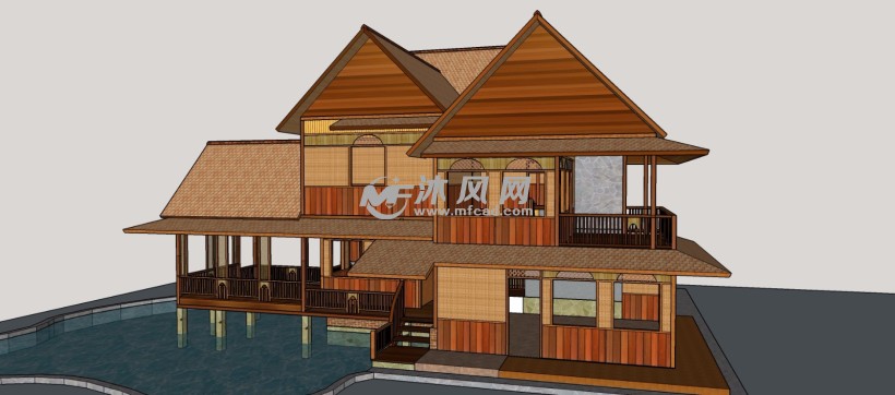 木房子木屋水榭会所建筑模型