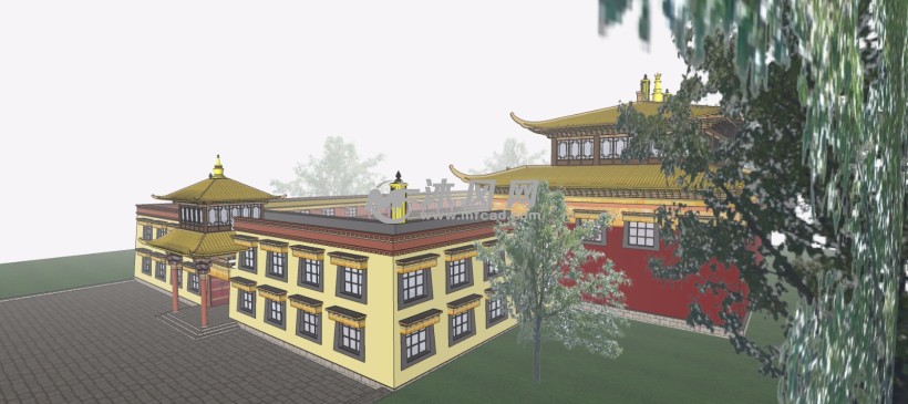藏传佛教佛学院寺庙建筑模型 sketchup中国古代建筑模型下载 沐风