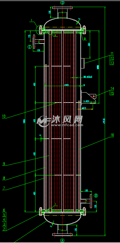 列管式冷凝器cad图纸 - 换热压力容器图纸 - 沐风网