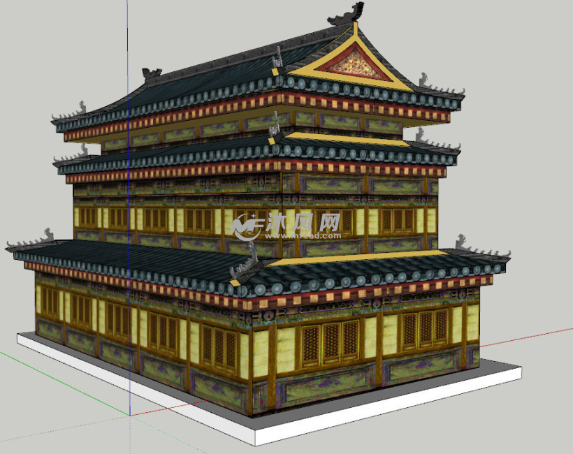 城楼模型设计图 - sketchup中国古代建筑模型下载 - 沐风图纸