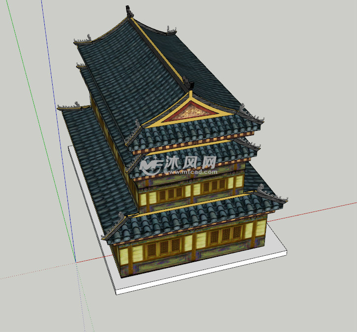 城楼模型设计图 - sketchup中国古代建筑模型下载 - 沐风图纸