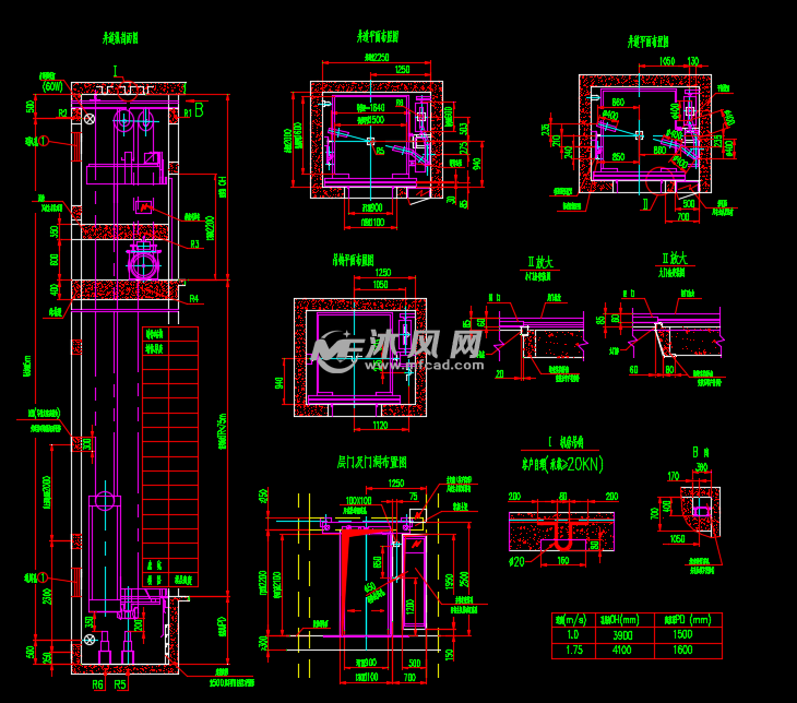 三套无机房电梯建筑设计布置图