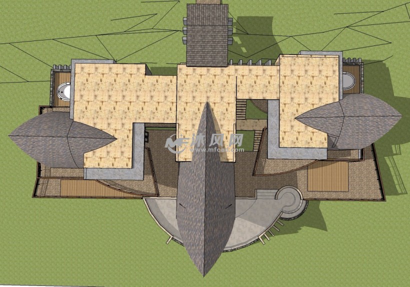 创意山地独栋别墅会所建筑模型