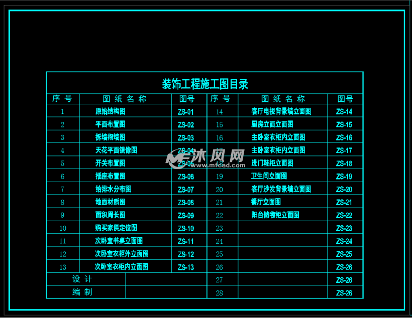 私人住宅室内设计及装修施工图 - autocad室内设计图纸 - 沐风图纸